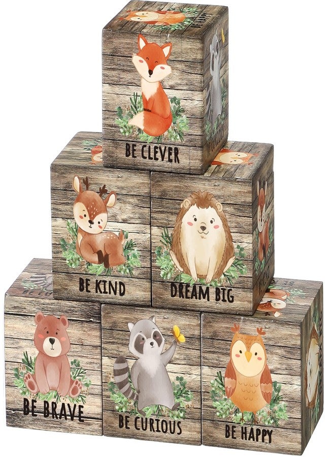Vertintong 6 Pcs 1.6 Inch Inspirational Woodland Nursery Decor Animals Wall Decor Stuff Wooden Forest Animals Bear Raccoon Lion Fox Block Safari Creature Table Decoration (Brown) - Image 1